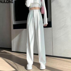 Set di pantaloni casual da donna, pantaloni a gamba larga a vita alta, adatti per la primavera e l'autunno, bianco, nuovo stile