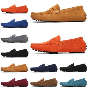 2021 Löpskor Jogging Casual Selling Black Pink Blue Gray Orange Grön Brun Mens Slip på Lazyleather Peas Size 38-45