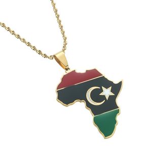 Chains Africa Map & Libya Pendants Necklaces Gold Color Country Enamel Flag Gift Fashion Jewelry