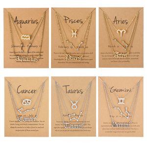 Multilayer Necklace Twelve Constellations 12 Zodiac Signs Necklace Crystal Constellation Pendant Choker Collar Chain Necklaces