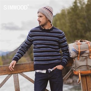 Autumn Simwood Winter Ny tröja män randig blanda ullkontrastfärg stickade pullover tröjor 190412 201022 s