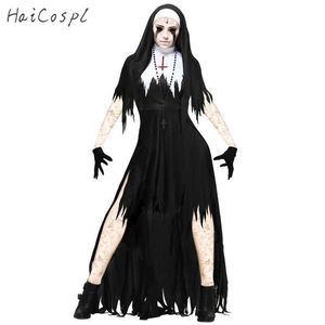 Halloween Nun Cosplay Costume Women Black Vampire Fantasy Dress Terror Sister Party Disguise Female Fancy For Adults Y0903