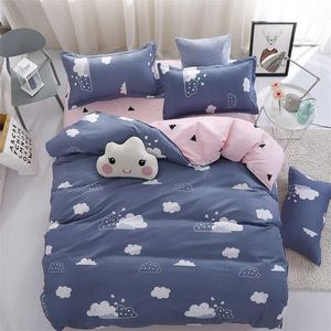 Cartoon Clouds Print Bed Cover Set Kids Girl Duvet Cover Adult Child Bed Sheets And Pillowcases Comforter Bedding Set 61038 211007