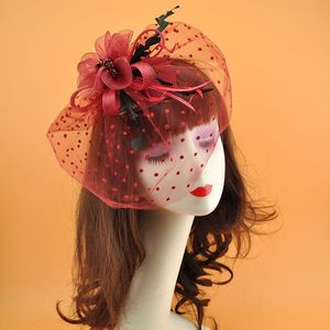 Wholesale headband hats for tea party resale online - Berets Fascinators Hat Women Flower Mesh Ribbons Feathers Fedoras Headband Or A Clip Cocktail Tea Party Headwewar For Girls
