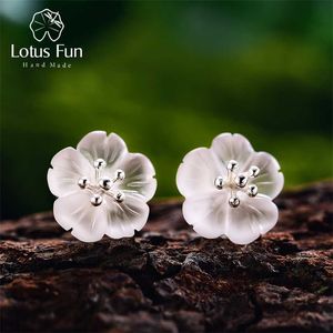 Lotus Fun Real 925 Sterling Silver Earrings Natural Crystal Gems Fine Jewelry Flower in the Rain Stud for Women Brincos 220125