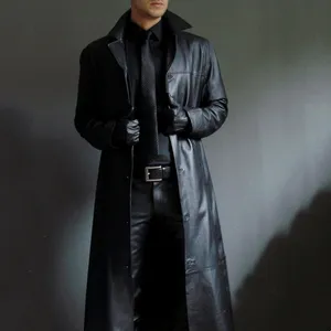 Herren-Lederjacken, einfarbig, cooler Reverskragen, Retro-Gothic-Stil, Trenchcoat, Motorradjacke, modische Kunstlederjacken