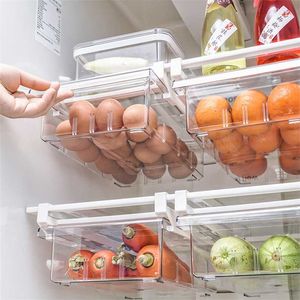 Food Organizer Refrigerator Fresh-keeping Box Kitchen Accessories Fruit and Vegetable Storage Box Pull-out Transparent Plastic 211110