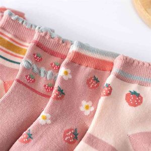 5 Paare/Los EnkeiBB süße rosa Erdbeersocken 1–9 Jahre für Kinder, passend für hochwertige Kawaii-Babys für alle Jahreszeiten 210619