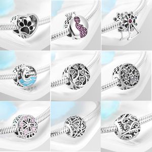 2019 Alta Qualidade Rodada Forma Charms DIY 925 Grânulos de Prata Esterlina Fit Coloque Europeu Original Prata Pulseira Pulseira Jóias Q0531