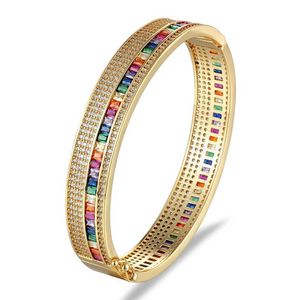 Luxury Rainbow Cubic Zirconia Bracelet Open Knot Cuff Bangle Bracelets for Girlfriend Charm Bracelets Gold Color Opening Jewelry Q0720
