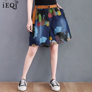 IEQJ 2021 Nowy Lato Moda Kobiety Ubrania Wysoka Talia Flara Duże Feet Drukowane Denim Pół Długość Spodnie Kobiet WR26805XXL Q0801