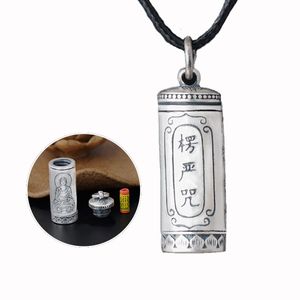 Pure S990 Sterling Silver Lockets Shurangama Mantra Pendant Lotus Amulet Box Locket Halsband Buddhism Smycken Öppningsbar Förvaringsväska för Män Kvinnor