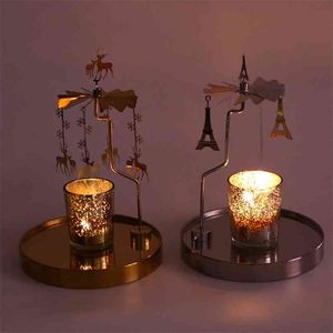 Snowflake Deer Fairy Rotating Candlestick Tealight Candle Holder Tray Romantic 210722