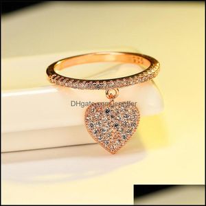 Cluster Ringe Schmuck Luxus Weibliche Weiße Kristall Anhänger Ring Charme Rose Gold Farbe Hochzeit Für Frauen Nette Braut Liebe Herz engagement Y04