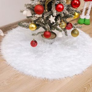 Julgran plysch kjol ornament runda snö vita xmas träd klänning matta baslock för god dekor nyår fest hem semester snöiga dekorationer