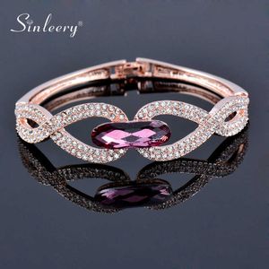 SiNeLy Ruxury Hollow Infinity Bangle Cuff for女性のローズゴールドカラーパープルクリスタルブレスレットベストフレンズギフトSL093 SSA Q0719