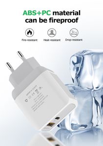 Durável em uso Carregadores Quick Charge 3.0 PD 18W USB Tipo C Adaptador de carregador de celular para iPhone Samsung UE US Plug Porta dupla Carregamento rápido