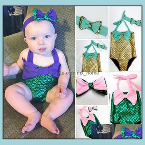 İki adet Yüzmek Bebek Giyim Bebek, MaternityPrettybaby Papyon Moda Prenses Kızlar Mermaid Mayo Tek Parça Çocuk Toddler Bikini 2 adet