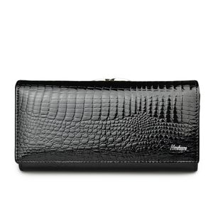 Äkta läder Kvinnors Plånbok Alligator Lång Hasp Zipper Ladies Koppling Money Bag Coin Purses