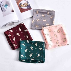 ladies animal alpaca printed multifunctional handle bag hair wraps muslim hijab handkerchief head bandana square silk scarf Y1108