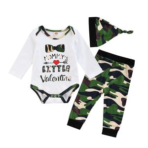 Clothing Sets Born Baby 3PCS Set Boy Valentine Day Lettering Pattern Long Sleeve Romper Elastic Waist Pants Matching Hat Outfits