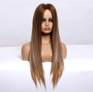 Avrupa ve Amerikan Moda Eğlence Peruk Kadınlık Kahverengi Uzun Düz Saç Online Ünlüler Moda Kabarık Orta Uzun Saç Yüksek Qua