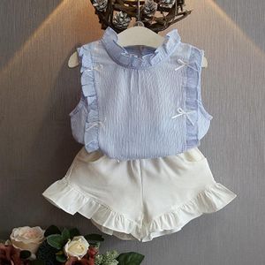 Kleidung Sets Sommer Mädchen Kleidung Fliege Rüschen Ärmelloses Top + Shorts 2PCS Anzug Kleinkind Baby Kinder Outfits Kinder