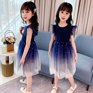 Dzieci Dziewczyny Sukienki Summer Flare Rękaw Princess Dress Cekiny Butterfly Girl Costume Colorful Birthday Party Dress Q0716