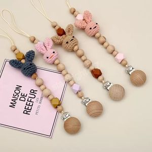 Baby-Schnuller-Clips, Buche, Schnuller, Schnuller, Cartoon-Kaninchen, Holz-Halter, Perlen-Clip-Kette, Nippel-Beißring, Schnullerband, Ketten, Geschenk für die Babyparty