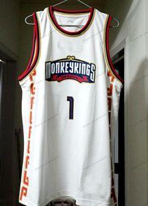 Kundenspezifisches China Allen Iverson #1 Nanjing Monkeykings Basketballtrikot, genäht, weiß, Größe S-4XL, jeder Name und jede Nummer, hochwertige Trikots