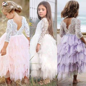 子供たちのチュールドレスのための女の子の夏の服トゥツゥボールガウン子供花のレース刺繍王女のドレス結婚式のパーティー衣装Q0716