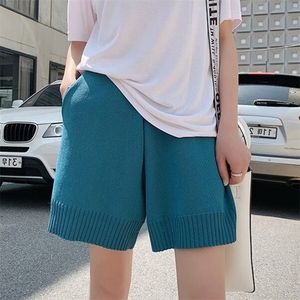 Women Fashion Knit Shorts High Waist Summer Autumn Teenage Style Female Short Feminino Straight Solid Color Loose Shorts 210306