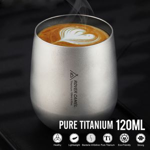 Wholesale titanium backpacking cup resale online - 120 ml ultralight titanium double wall insulated water tea cup mug for outdoor camping hiking backpacking home office
