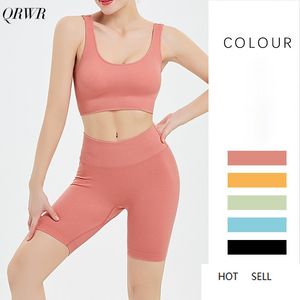 Color Seamless Yoga Clothing Women Professional Bodybuilding Sports Bra Five-point Shorts Fitness Suit