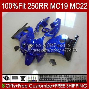 Fairings Injektionsform för Honda CBR 250CC MC19 88-89 CBR 250RR 250 RR CC 250R 1988-1989 112HC.98 CBR250RR 88 89 CBR250 RR CC 1988 1989 OEM FULL BODYS KIT Blå glansig