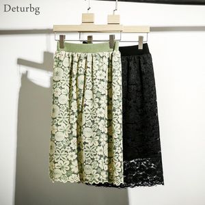 Röcke Damen Elegant Spitze Blumenrock Koreanische Hohe Taille Gestrickte Schwarz Reversible Gerade Knielang Saias 2021 Frühling Sk675