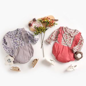 Baby Girl Dzieci Wspinaczka Romper Z Długim Rękawem O-Neck Full Flower Patchwork Body Bawełniane Maluch Kombinezony M3789