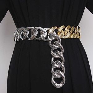 2021 Lyxig designer 4cm bred kedja länk midja bälte silver guld plast midjeband för kvinnor klänning skjorta cinchband ceinture q0625