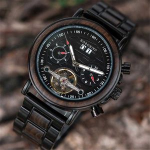 Watches Men BOBO BIRD Wooden Automatic Mechanical Wristwatch Top Luxury Fashion Luminous Hands Chronograph GIft Box Q0902