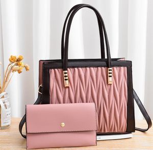 HBP Högkvalitativ handväska Purse Rhombus Design PU Kvinnor Totes Väska 2-Piece Set Outdoor Fritid Ladies Axel Väskor