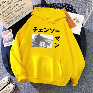 日本のアニメチェーンソー男の手紙プリント男性パーカー暖かいブランドの服快適なカジュアルなパーカーサイズのフリースメンズパーカーH1218