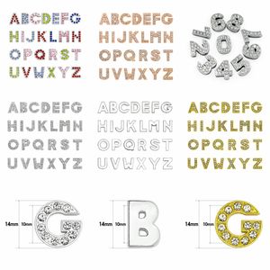 130pcs 10mm English letters Bead Caps A-Z gold color full rhinestone slide Charms DIY accessory fit pet collar&wristband keychain