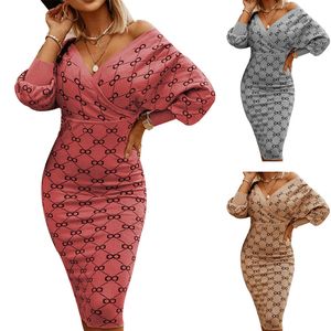 مثير v العنق نساء bodycon الحزمة الحزب فستان الربيع الخريف شريط منقوش طباعة 2021 فانوس الأنيقة