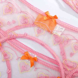 NXY sexy setAduloty Damen-Unterwäsche, rosa Herz, transparent, Tüll, Spitze, bestickt, sexy, erotische Dessous, Bügel, Garters, BH, Tanga, 1128