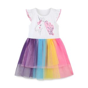 Saltando metros verão arco-íris crianças trajes tutu vestidos meninas vestido festa crianças roupas 210529