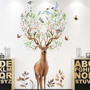 Criativo Nórdico Animal Grande Antlers Antlers Pássaros Ramos de Parede Adesivo De Parede Auto Adesivo PVC Removível Sala Quarto Decoração 210929