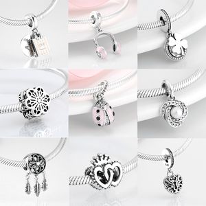 Hot 925 Sterling Silver Bead Openwork Sweet Hearts Crown Charms Beads Fit JIUHAO Bracelets Bangles DIY Womens Jewelry Q0531
