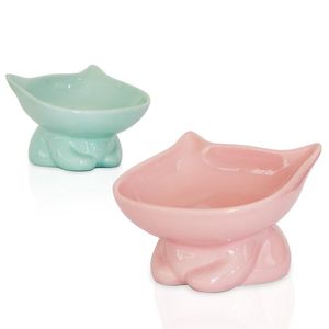 Cat Bowls & Feeders Cervical Spine Protection Ceramic Pet Cats Food Water Feeder Small Dogs Bowl Non Slip Durable