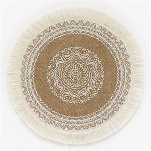 Wholesale Round Tassel Placemats Boho Cotton Woven Macrame Table Mats Creative Washable Heat Resistant Pads for Dining Room Kitchen