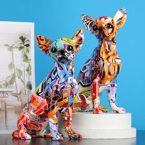 Enkel kreativ färg bulldogg chihuahua hund staty vardagsrum ornament hem ingång vin skåp kontor dekorer hartshantverk